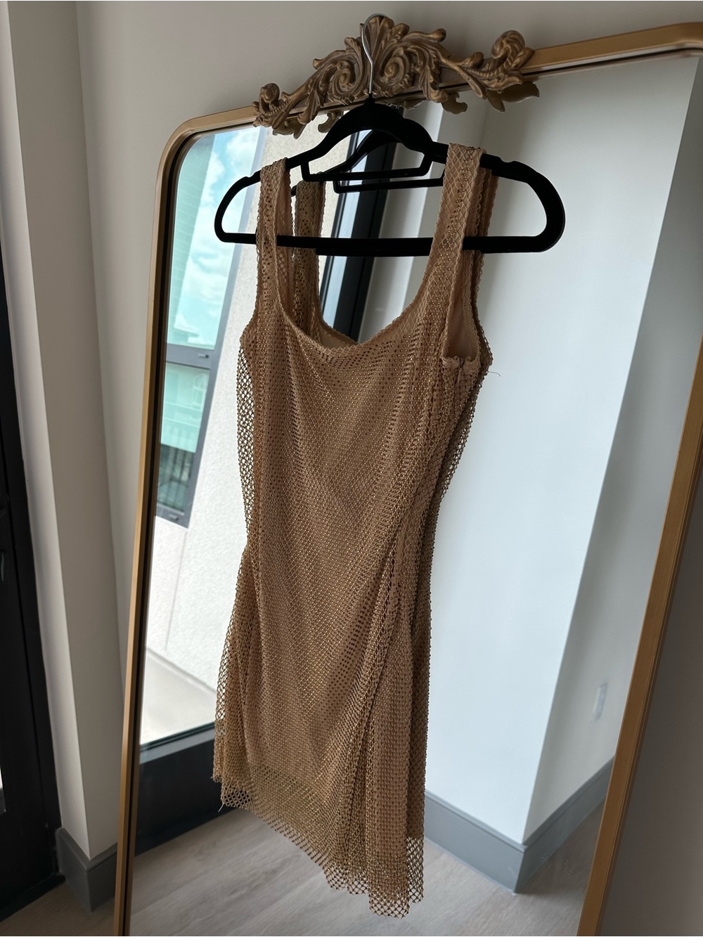 Amazon Beige Mesh Mini Dress